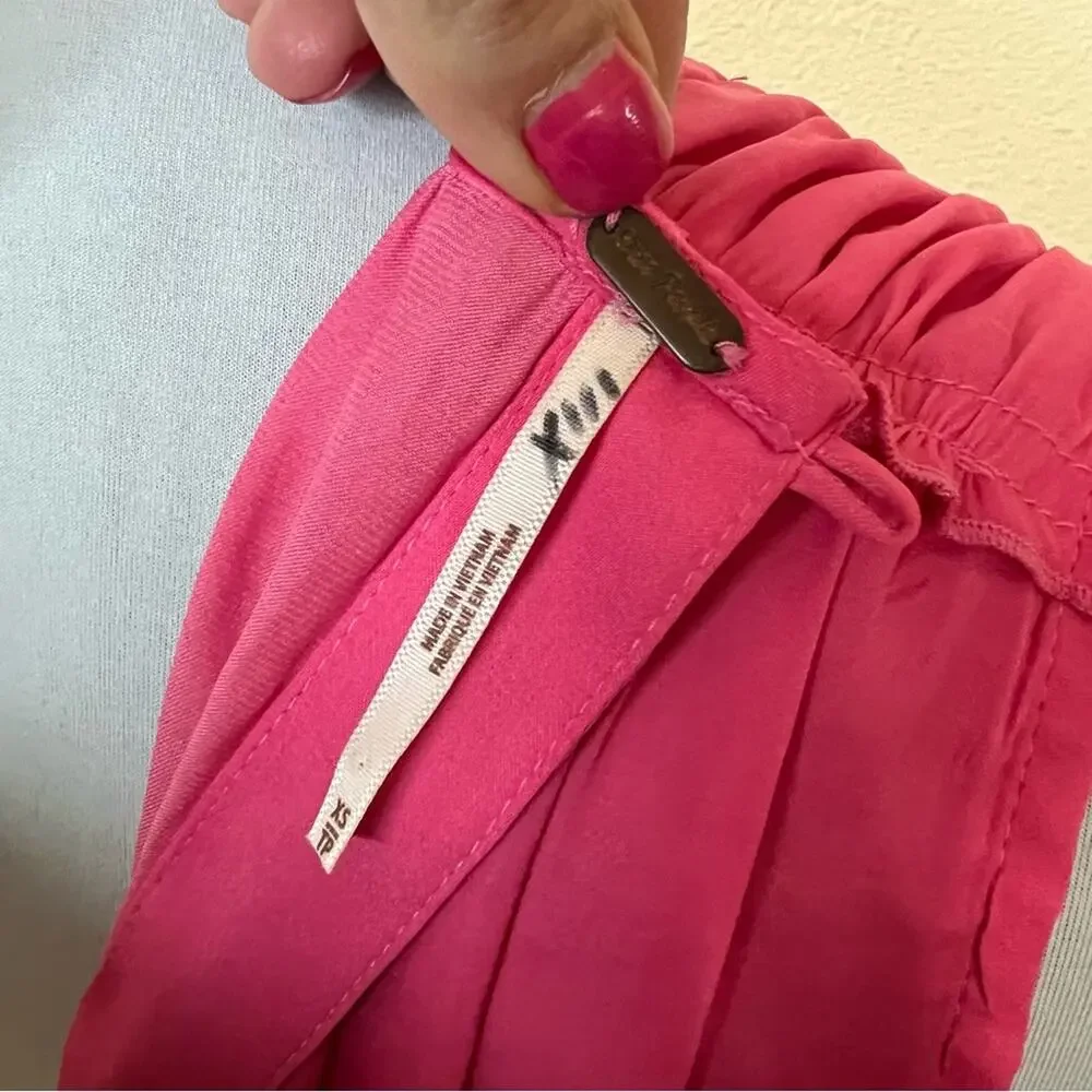 Free People FP Hot Pink Deep V-neck Satin Wrap Tie Waist Crop Top Size XS